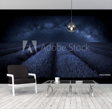 Picture of Stunning lavender field landscape with clear Milky Way galaxy in